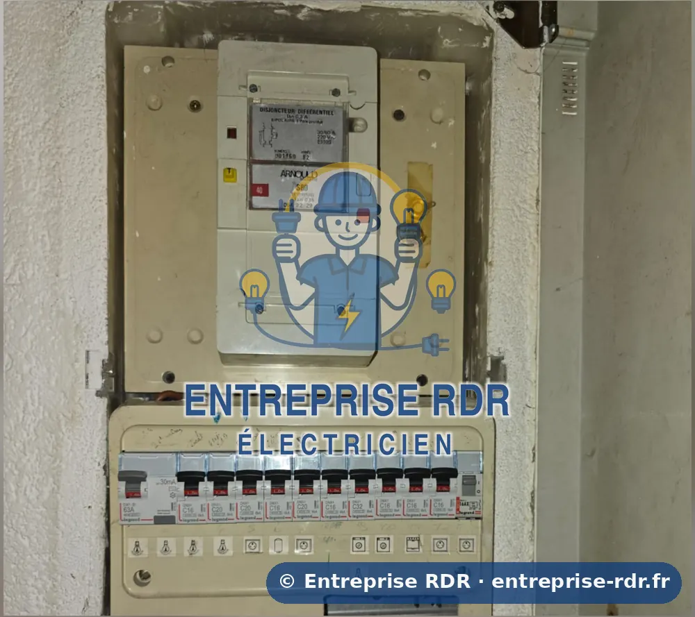 Après : Fils en vrac sous le disjoncteur : rangée complète refaite — électricien à Fontenay-sous-Bois — Entreprise RDR (94)
