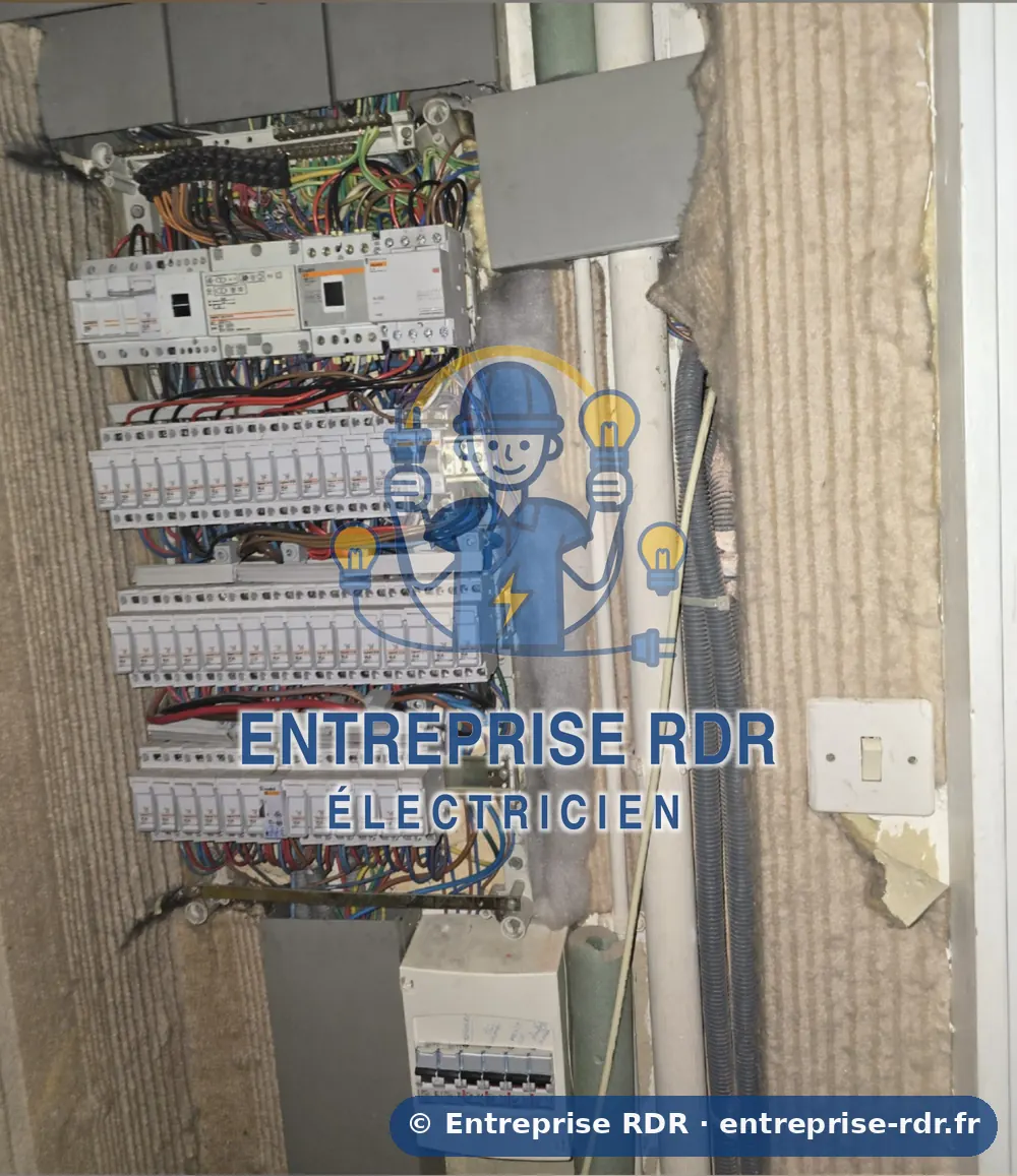 Avant : Grand tableau surchargé repris dans une armoire neuve — électricien à Saint-Mandé — Entreprise RDR (94)