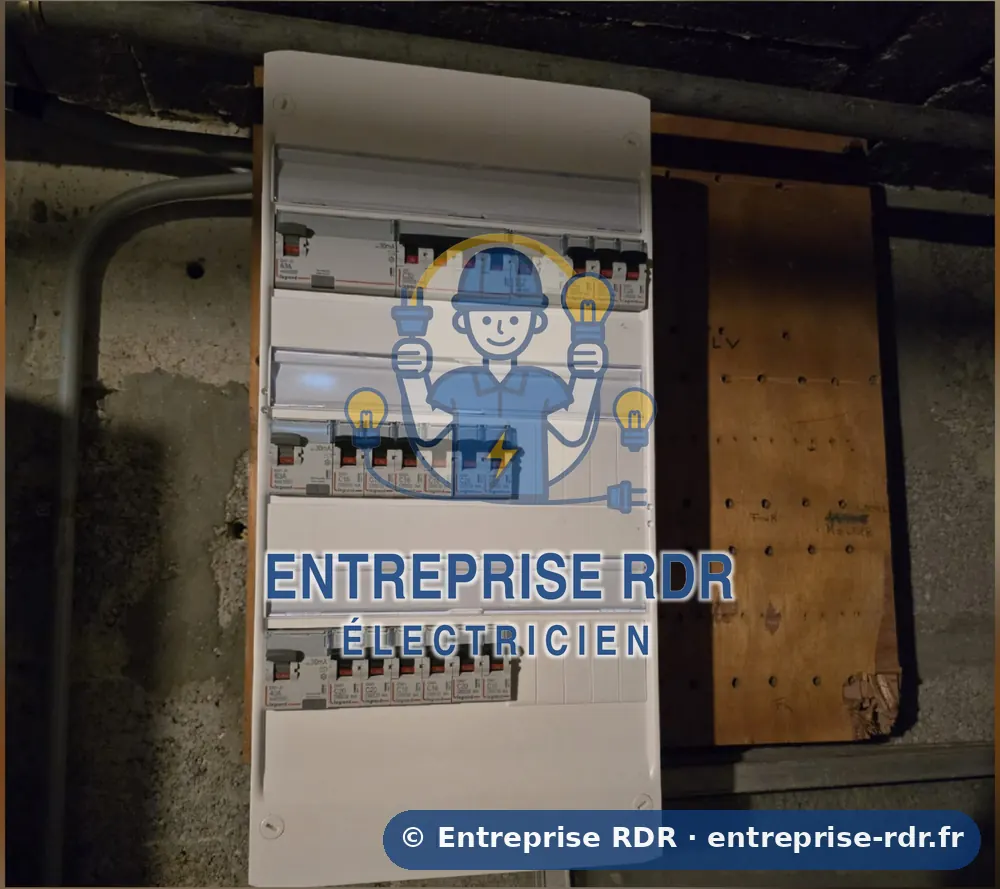 Après : Planche de fusibles porcelaine en sous-sol remplacée par un tableau neuf — électricien à Saint-Maur-des-Fossés — Entreprise RDR (94)