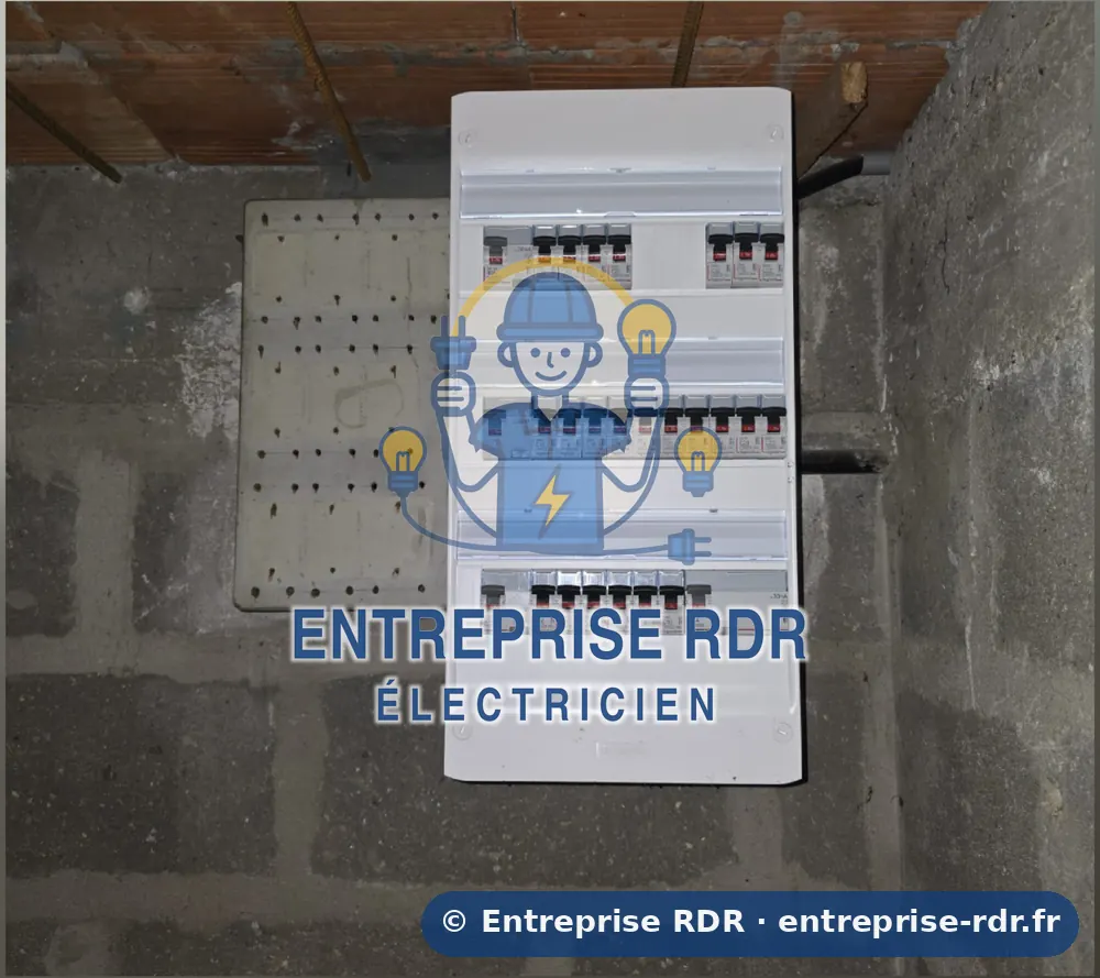 Après : Ancienne platine porcelaine sous plafond en briques : tableau trois rangées — électricien à Vincennes — Entreprise RDR (94)
