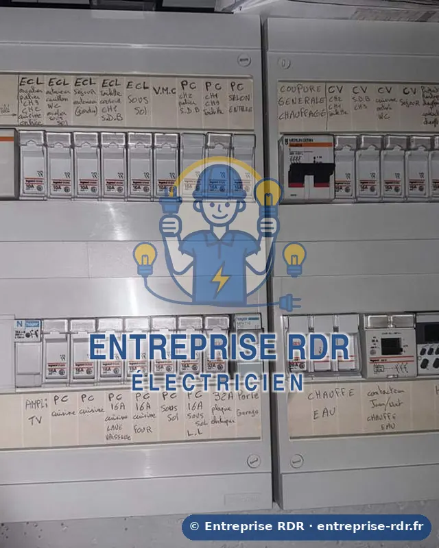 Double tableau, chaque circuit repéré — Entreprise RDR, électricien à Saint-Maur-des-Fossés (94)