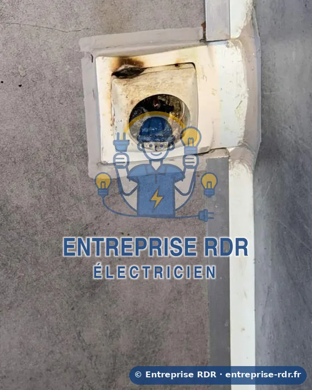Prise brûlée par un échauffement — Entreprise RDR, électricien à Saint-Maur-des-Fossés (94)
