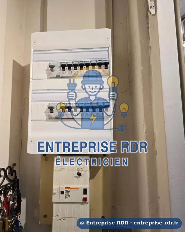 Tableau deux rangées au-dessus de l'arrivée — Entreprise RDR, électricien à Saint-Mandé (94)
