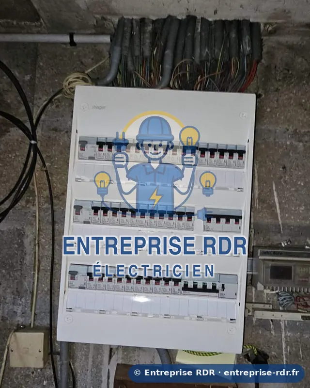 Tableau trois rangées sur mur brut — Entreprise RDR, électricien à Vincennes (94)