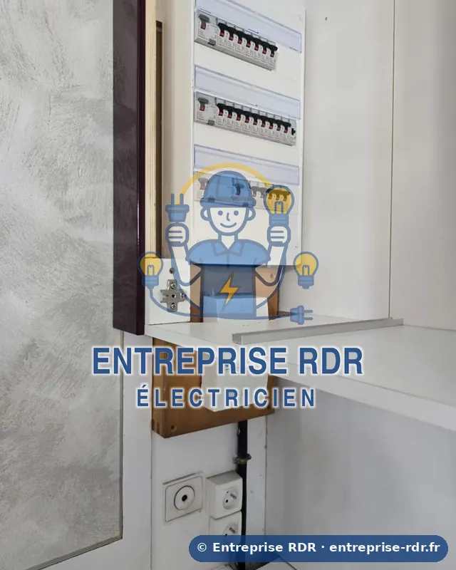 Tableau trois rangées en placard technique — Entreprise RDR, électricien à Nogent-sur-Marne (94)
